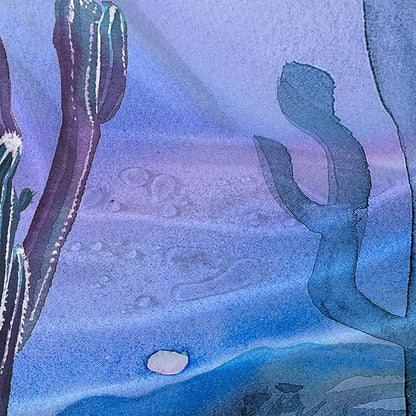 AILONEN Watercolor Cactus Shower Curtain,Blue-Purple Dreamy Theme Bathroom Fabric Shower Curtain for Boys Kids Teens, 60" W*72" H Night Cactus Forest Bathroom Decor