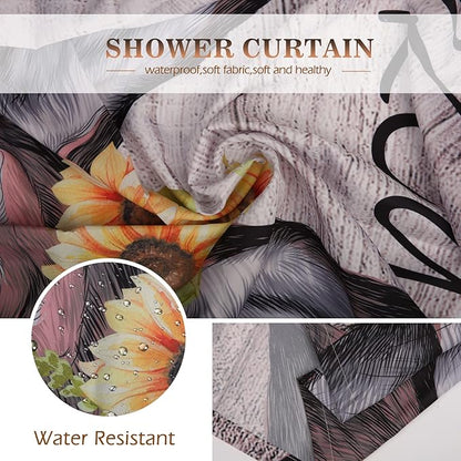 Aimego Stall Small Shower Curtain - Farmhouse Get Naked Donkey Sunflower Wooden Rustic Country Narrow Half Fabric Cloth Shower Curtain Set for Bathroom Decor Accessories Bath Curtain, 36"x72"