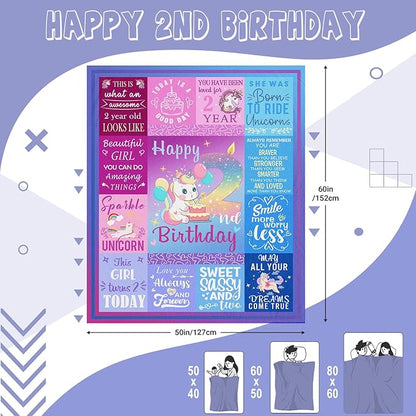 2 Year Old Girl Birthday Gift Blanket, Gifts For 2 Year Old Girls, 2 Year Old Girl Gifts, Two Year Old Girl Birthday Gifts, 2nd Birthday Decorations Girl Gifts, Two Year Old Girl Gifts 50"X40"
