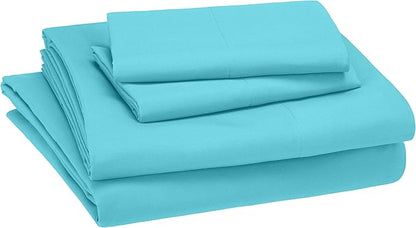 Amazon Basics Kid's Soft Easy-Wash Lightweight Microfiber 4-Piece Sheet Set, Full, Bright Aqua, Solid