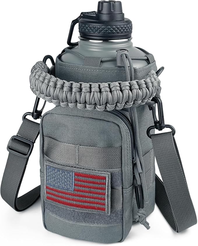 64 Oz Water Bottle with Sleeve - Half Gallon Insulated Water Jug with Handle - Stainless Steel Sports Bottle for Gym Workout Hiking Glacier Grey