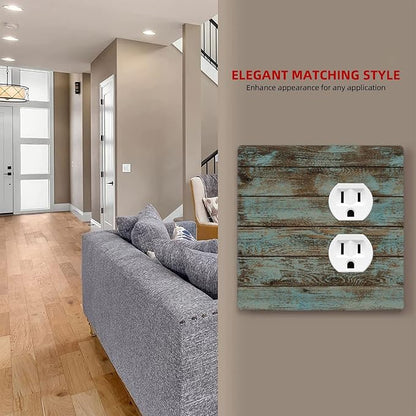 Vintage Green Wood Texture Combo Single Blank 1 Duplex Outlet Switch Wall Plate Cover Decorative 2-Gang for Electrical Room Bathroom Bedroom Home Kitchen One Receptacle 4.5" x 4.6"