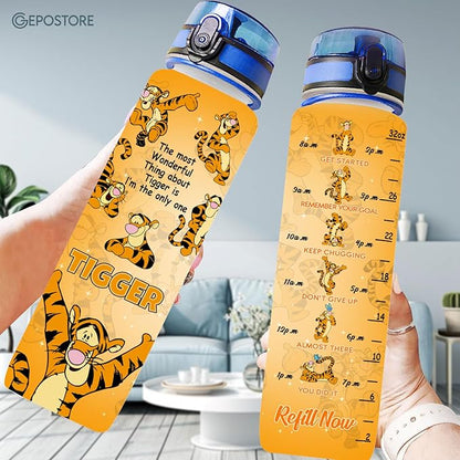 Orange Tiger 32 Oz Insulated Water Track Bottle, Orange Cartoon Character Water Bottle With Time Marker, Motivational Gifts For Cartoon Lovers