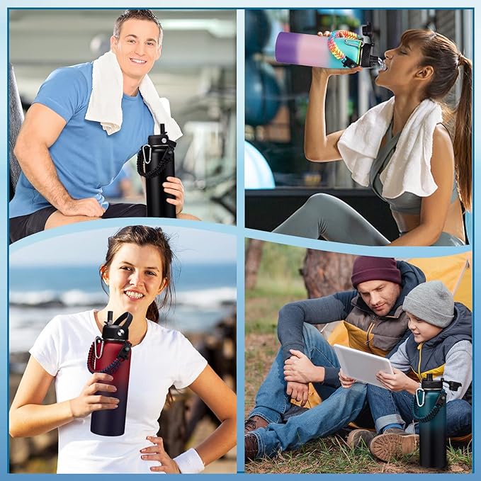 40 OZ Insulated Water Bottles with Straw Lid, Stainless Steel Water Bottle for Men Women, Wide Mouth Water Flask Sports Hydro Jug with Shoulder Carrier Bag, Paracord Handle, Straw & Spout Lids