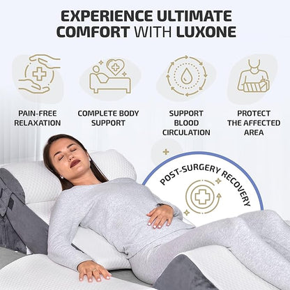 6 pcs Orthopedic Bed Wedge Pillow Set w/Leg Elevation Pillow - Perfect Adjustable Memory Foam Pillows for After Surgery Recovery, Back Support, Pain Relief, Acid Reflux, Sleeping & GERD