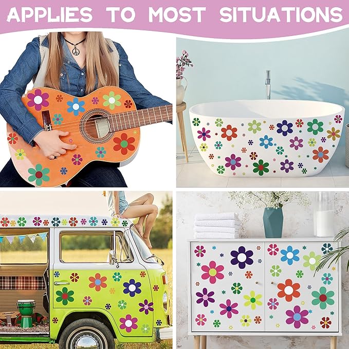 Amaonm 12 Sheets Large Daisy Wall Decals DIY Boho Sunflower Wall Stickers Peel and Stick Colorful ins Daisy Floral Wall Decor for Nursery Little Girls Teens Bedroom Living Room (12 Sheets of 133pcs)