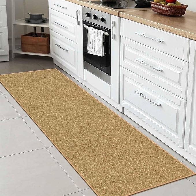 Machine Washable Modern Solid Design Non-Slip Rubberback 2x6 Traditional Runner Rug for Hallway, Kitchen, Bedroom, Living Room, 2'2" x 6', Beige