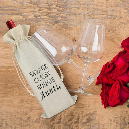 Aunt Gift Birthday Gift for Aunt Wine Bag from Niece Nephew Mother's Day Christmas Gift for Aunt Sister Reusable Cotton Burlap Wine Bags Thank You Godmother Gift for Special Aunt Wine Bottle Cover