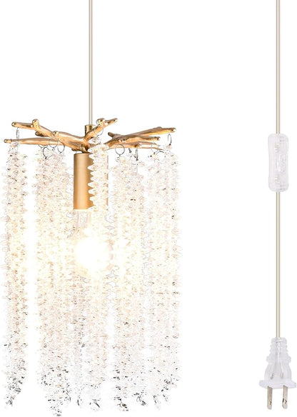 Plug in Crystal Chandelier with 15Ft Cord Modern Pendant Light for Bedroom Mini Antler Hanging Lamp for Kitchen Island Dinning Bedrooms and Hallway(1 Light)
