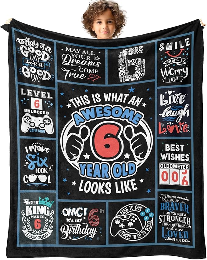 6 Year Old Boy Birthday Gift Throw Blanket 50" x 40", Unique Gifts for 6 Year Old Boys, Best Presents for 6Yr Old Boy, Six Year Old Boy Birthday Gifts, Boys Age 6 Birthday Gifts, Boy 6th Birthday Gift