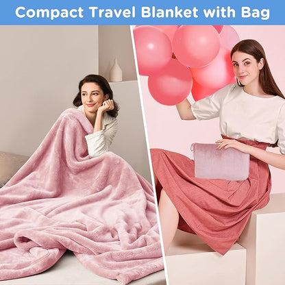 ATsense Travel Blanket Pillow, Premium 2 in 1 Soft Airplane Blanket Compact with Bag Pillowcase for Long Trips, Flying and Car, Travel Essentials for Women with Hand Luggage Sleeve and Backpack Clip