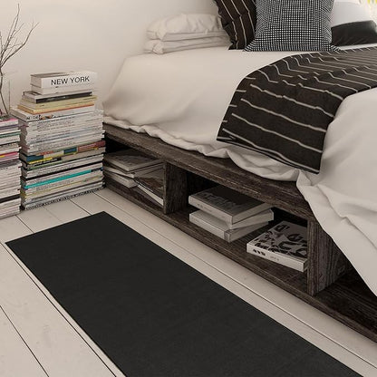 Machine Washable Modern Solid Design Non-Slip Rubberback 2x5 Traditional Runner Rug for Hallway, Kitchen, Bedroom, Entryway, 20" x 59", Black