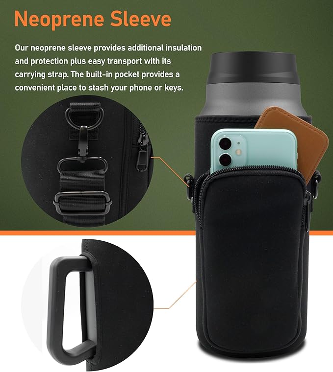 64 oz Tumbler with Handle and Straw Lid - Insulated Metal Water Bottle with Carrier Bag Holder and Shoulder Strap (Wide Mouth/Half Gallon)