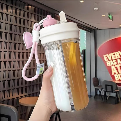 28oz Split Flask Tumbler 2 in 1 Mixed Drink Tumbler, Kawaii Cup With Storage Blender Water Bottle, Travel Camping Snack Slushie Cup With Straw (white)