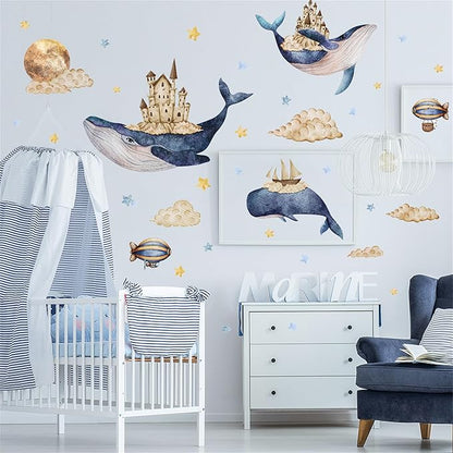 Removable Vinyl Whale Wall Decal Sea Life Wall Sticker Decor Nursery Kidsroom School Classroom Livingroom Bedroom Bathroom Coastal Ocean Fish Murals Decals