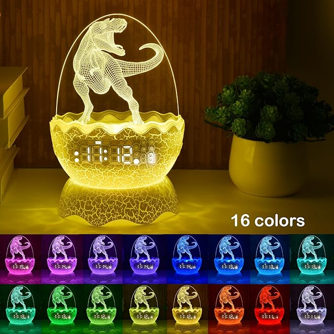 Musical Dino Night Lights, Dinosaur Egg Night Light for Kids, Bluetooth Speaker & White Noise Mahine for Baby, 16 Colors Lighting & 4 Changing Modes, Cool Art & Craft Décor