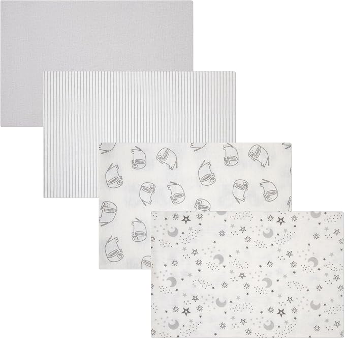 4-Pack Unisex Baby Cotton Flannel Receiving Blankets, One Size Newborn Swaddle Blankets (30 x 30)