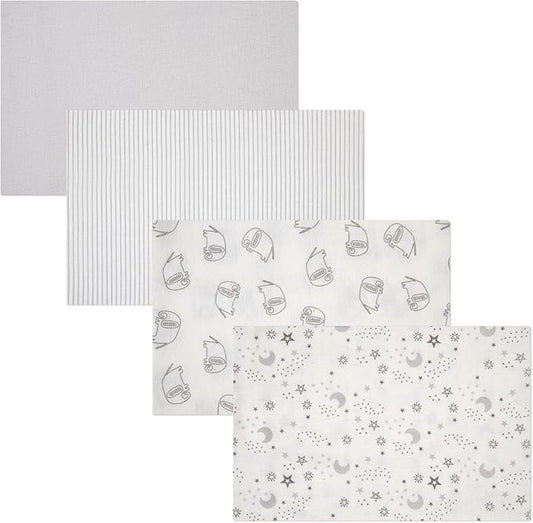 4-Pack Unisex Baby Cotton Flannel Receiving Blankets, One Size Newborn Swaddle Blankets (30 x 30)
