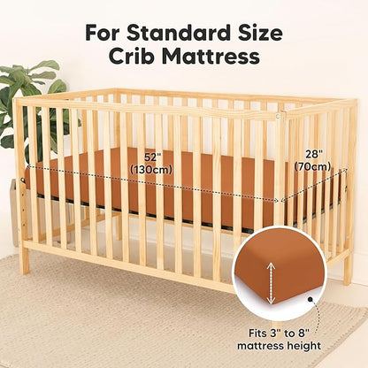 2-Pack Waterproof Crib Sheets for Boys, Girls - Viscose Derived from Bamboo Crib Sheets Neutral, Crib Mattress Protector Sheet, Soft Toddler Bed Sheets, Fitted Baby Crib Sheets Girl, Boy (Rust)