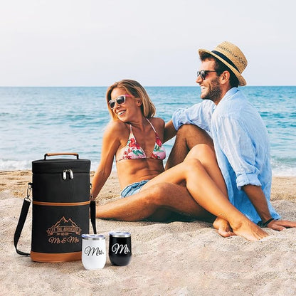AW BRIDAL Mr and Mrs Gifts Bridal Shower Gifts His and Hers Gifts Wedding Gifts, Couple Engagement Gifts- Wine Gift Bag Wine Cooler Bag Insulated Wine Carrier Tote with Tumblers