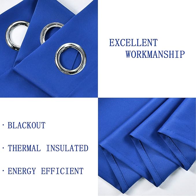 Royal Blue Valances for Windows Solid Grommet Top Blackout Valance for Kitchen Short Straight Drape Valance for Bedroom Boys Room 52X18 1 Panel