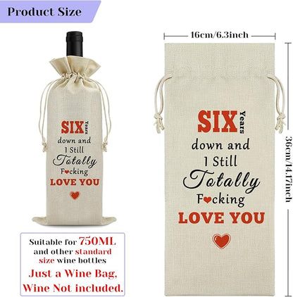 6th Anniversary Wine Bag Wedding Gift 6 Years of Marriage Gift for Couple Women Men Drawstring Wine Wrapping Bag 6th Anniversary Keepsake Gift Birthday Christmas Valentine Gift Wine Gift Bag