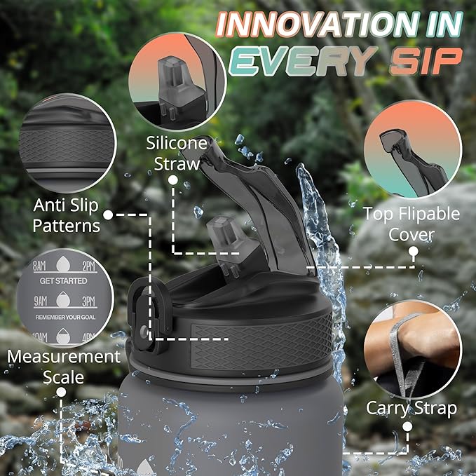 32 oz Water Bottle with Time Marker- Leak-Proof & BPA Free Reusable Gym Water Bottle - Easy to Carry Motivational Water Bottle for Fitness, Sports, Outdoor, Cycling, School (Light Green)