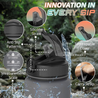 32 oz Water Bottle with Time Marker Leak-Proof & BPA Free Reusable Gym Water Bottle Easy to Carry Motivational Water Bottle for Fitness, Sports, Cycling (Orange & Light Green orange Head)