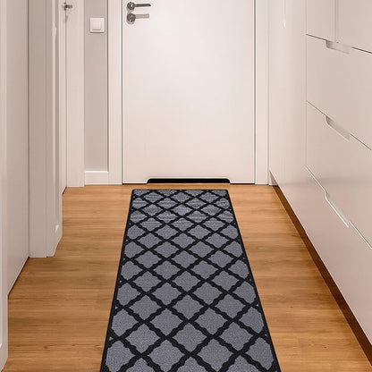 Machine Washable Moroccan Trellis Design Non-Slip Rubberback 2x6 Traditional Indoor Runner Rug for Hallway, Kitchen, Bedroom, 2'2" x 6', Dark Gray