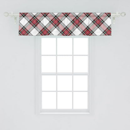 Ambesonne Tartan Window Valance, Traditional Plaid with Diagonal Lines and Rhombuses Scottish Culture Inspirations, Curtain Valance for Kitchen Bedroom Decor with Rod Pocket, 42" x 12", Multicolor