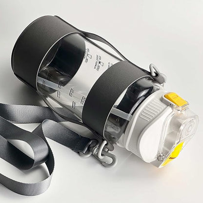 48oz Borosilicate Glass Water Bottle with Straw and Time Marker, Large Sport Water Jug with Adjustable Strap for Men Women (White)