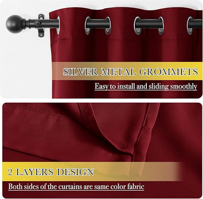 NICETOWN Kitchen Full Blackout Curtain Panels, Super Thick and Soft Insulated Window Covers, 100% Blackout Draperies with Same Color Backing for Cafe Window (Burgundy Red, Set of 2 PCs, 52 by 54-inch)