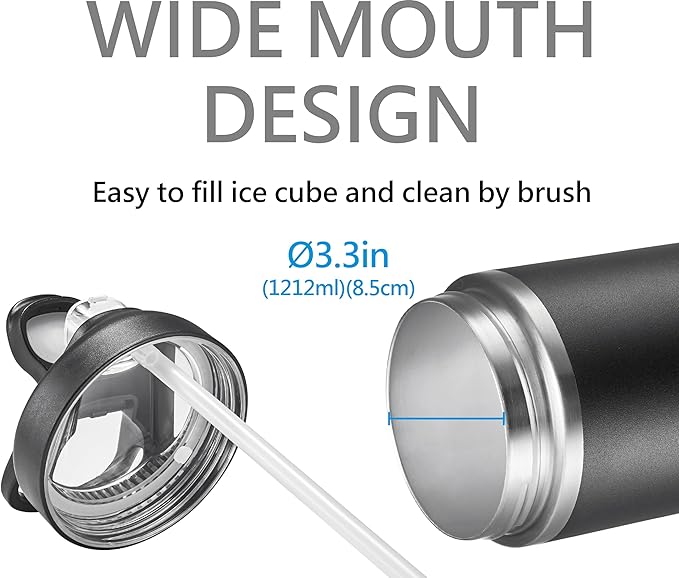 41 OZ 316 Stainless Steel Vacuum Insulated Travel Mug With Leak Proof Flip For Both Straw & Spout, Double Walled Seamless to Keep Hot And Cold, Sliver