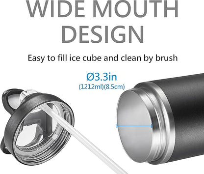 41 OZ 316 Stainless Steel Vacuum Insulated Travel Mug With Leak Proof Flip For Both Straw & Spout, Double Walled Seamless to Keep Hot And Cold, Sliver