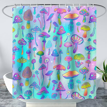 AILONEN Mushroom Shower Curtain for Bathroom,Blue Purple Mushroom Bath Curtain,Cute Cartoon Magic Fungus Decor Bathroom Curtain with 12 Plastic Hooks, 36" W x 72" H