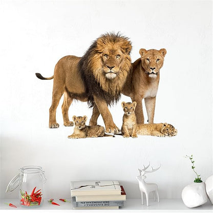 Lion Wall Decals, Vinyl Removable 3D Stickers for Bedroom Nursery Decor - Peel and Stick Cute Baby Girl Boy Toddler Kids Room Art Decoration, Woodland Forest Safari Jungle Mural Waterproof