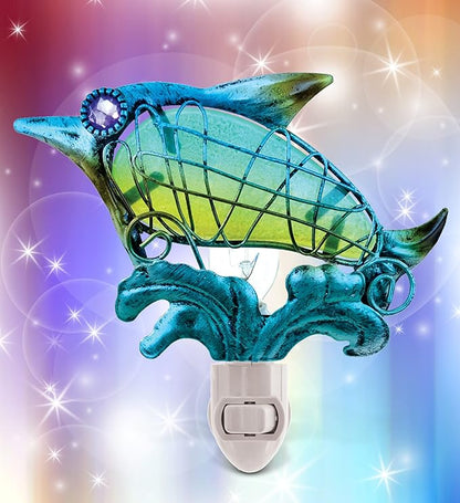 CoTa Global Dolphin Night Light – Wall Plug in Night Light with Switch, Hand Made Metal & Glass Nightlight for Bathroom, Nursery, Hallway, Kitchen, & Bedroom – 5 Inches