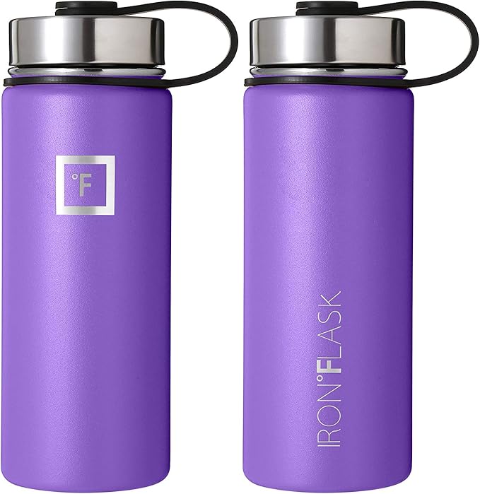 IRON °FLASK Sports Water Bottle - 18oz, 3 Lids (Straw Lid), Leak Proof - Stainless Steel Gym & Sport Bottles for Men, Women & Kids - Double Walled, Insulated Thermos, Metal Canteen