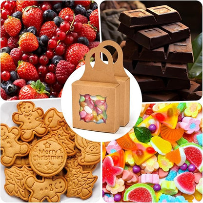 30pcs Wine Bottle Box with Window, Kraft Paper Hanging Box Foldable Decor Wine Bottle Hanging Favor Boxes Gift Boxes for Holding Party Birthday Candy Truffles Chocolate Cookies