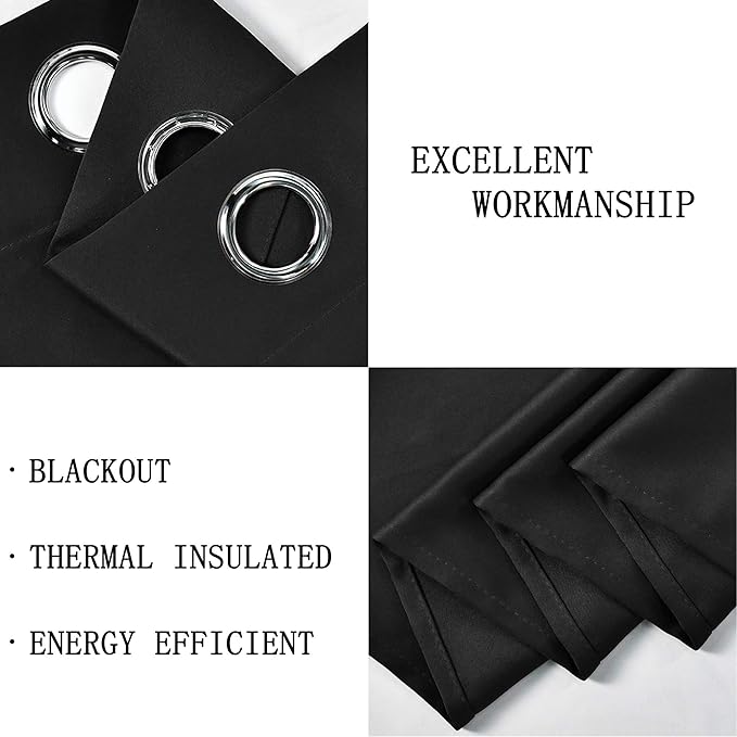 Black Valances for Windows for Kitchen Blackout Thermal Insulated Curtain Valance for Bathroom/Office Short Straight Drape Valance for Bedroom Kids Room 42 Inch Wide by 18 Inch Long 1 Panel