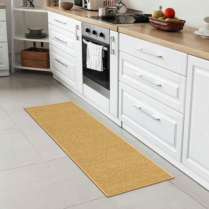 Machine Washable Modern Solid Design Non-Slip Rubberback 2x5/2x3 2PCS Set Traditional Runner Rug/Area Rug for Hallway, Kitchen, Entryway, Bathroom, 2 Piece Set - 20" x 59" / 2'3" x 3', Beige