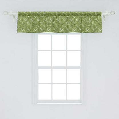 Ambesonne Olive Green Window Valance, Grunge Geometric Pattern Square Shape Diagonal Abstract Rhombus, Curtain Valance for Kitchen Bedroom Decor with Rod Pocket, 42" x 12", Olive Green Coconut