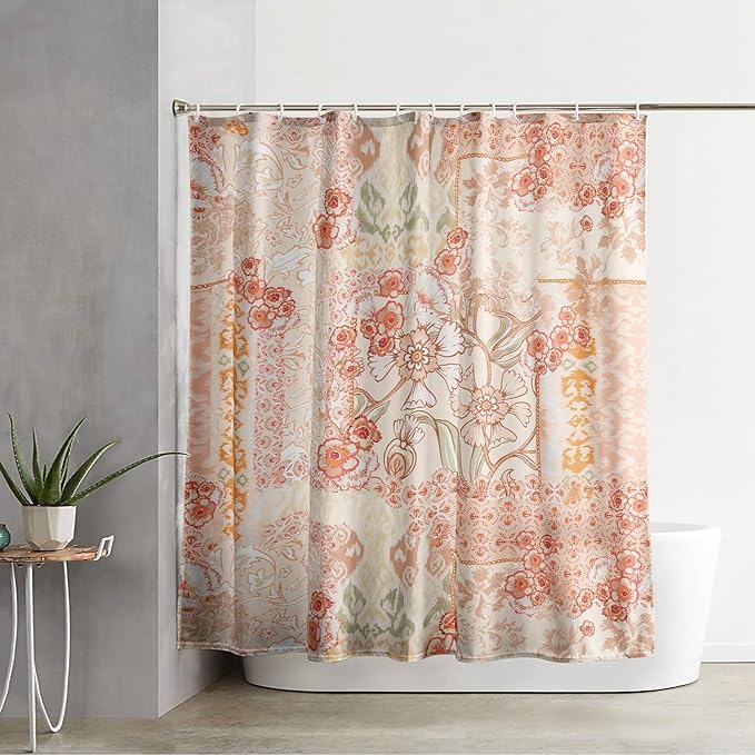 AILONEN Luxuriant Flowers Shower Curtain,European Vintage Flower Theme Waterproof Shower Curtain for Girls Kids Teens, 60" W*72" H Orange Textures Bathroom Decor