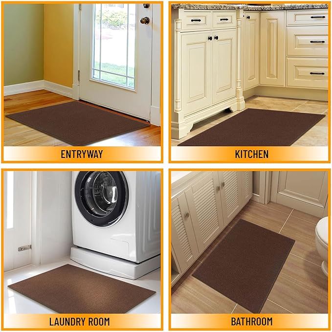 Machine Washable Modern Solid Design Non-Slip Rubberback 2x3 Traditional Area Rug for Entryway, Bedroom, Kitchen, Bathroom, 2'3" x 3', Brown