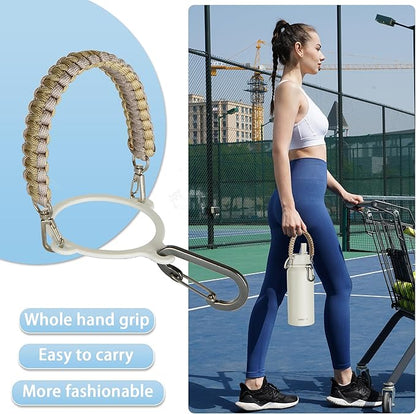 32 oz Insulated Water Bottle with Paracord Handles & Strap, 2 Lids(Straw Lid&Spout Lid), Stainless Steel Reusable Wide Mouth Metal Water Bottle With Straw, Double Walled, Thermo Mug（Cream)