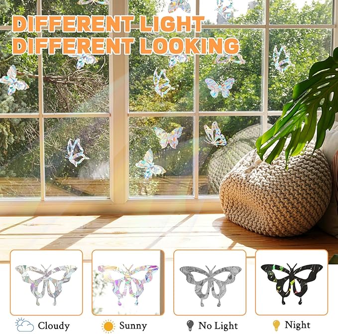 80pcs Window Decals for Glass Windows, Anti Collision Window Clings for Birds, Butterfly Shape Bird Strike Prevention for Windows (Butterfly)