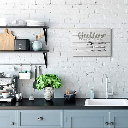 Stupell Industries Gather Silverware Kitchen Wood Texture Word, Design by The Saturday Evening Post Art, 13 x 19, Wall Plaque