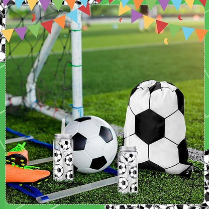 40 Pcs Soccer Party Favors 20 Pack Soccer Cups with Lid and Straw 14.2 oz Reusable Tumbler Clear Plastic Drinking Cups with 20 Pack Drawstring Bag for Birthday School Sport Decorations