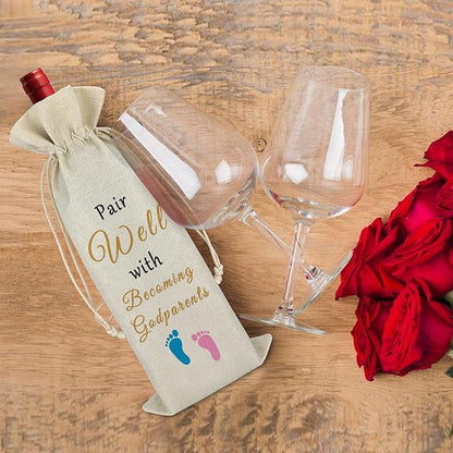 Godparents Gift Mother's Day Gift Wine Bag Godmother Godfather Gift for Friends Pregnancy Announcement Gift Baptism Gift for Grandma Reusable Wine Wrap Bag Wine Gift Bag Birthday Christmas Gift