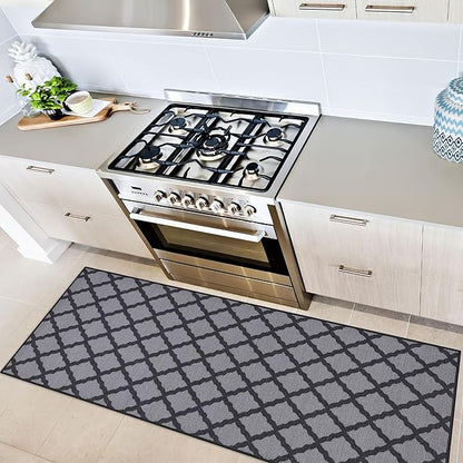 Machine Washable Moroccan Trellis Design Non-Slip Rubberback 2x6 Traditional Indoor Runner Rug for Hallway, Kitchen, Bedroom, 2'2" x 6', Dark Gray